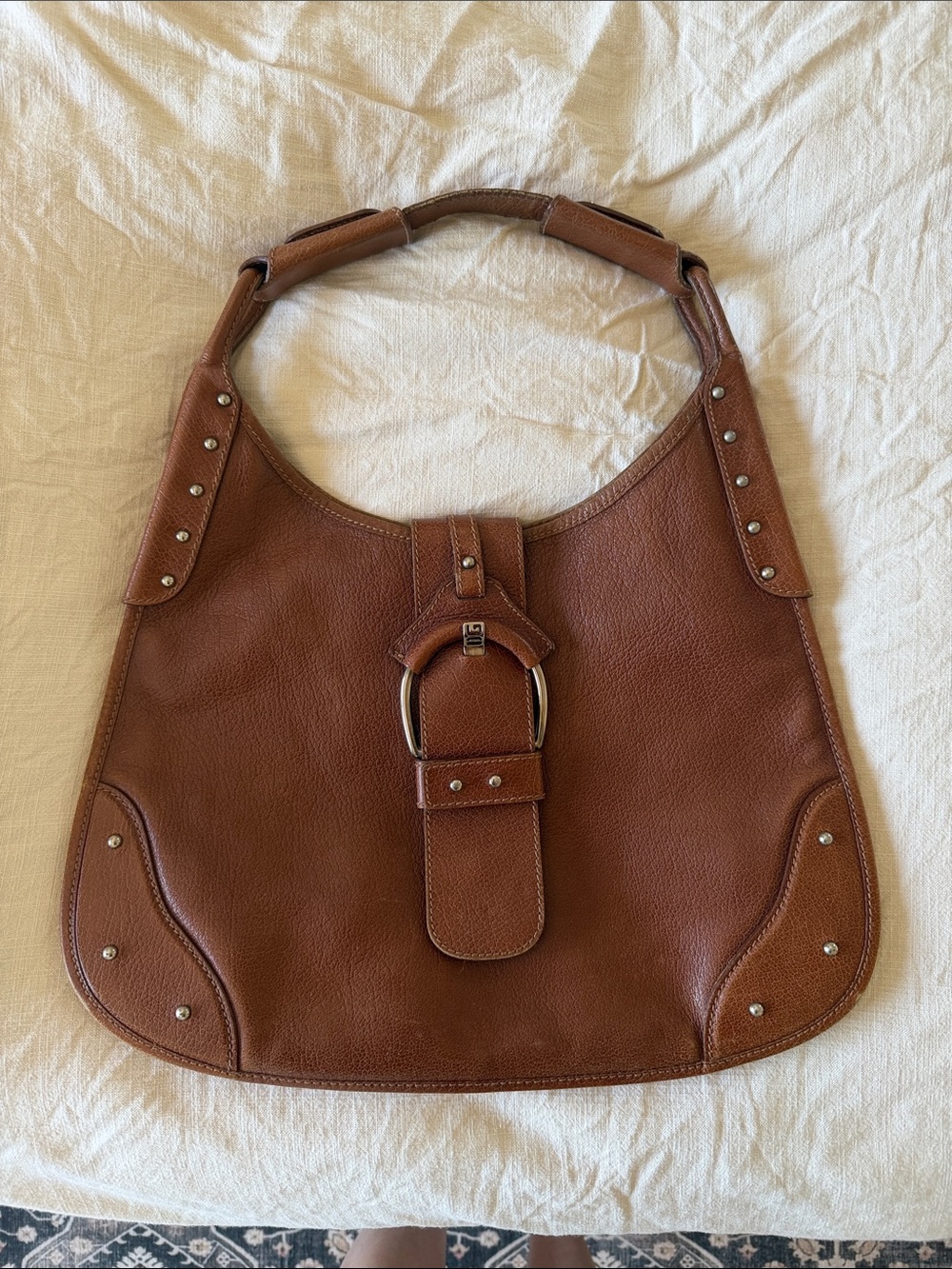 Dolce & Gabbana Vintage Brown Leather Shoulder Bag with Stud Accents